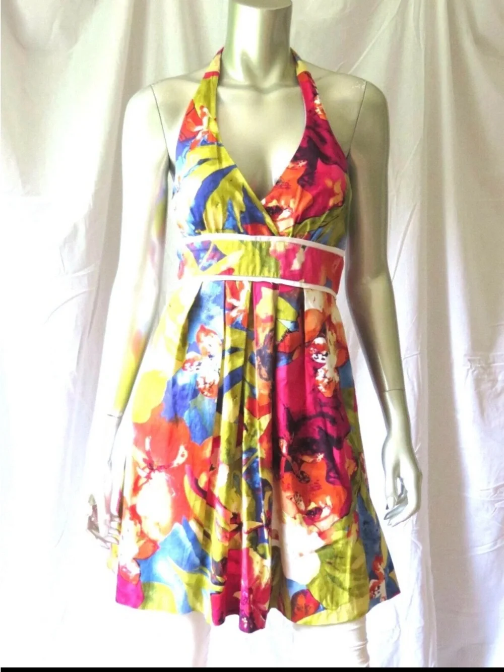 A Byer Floral Halter Dress Y2K Resortwear Vacation Vibrant Sz 9